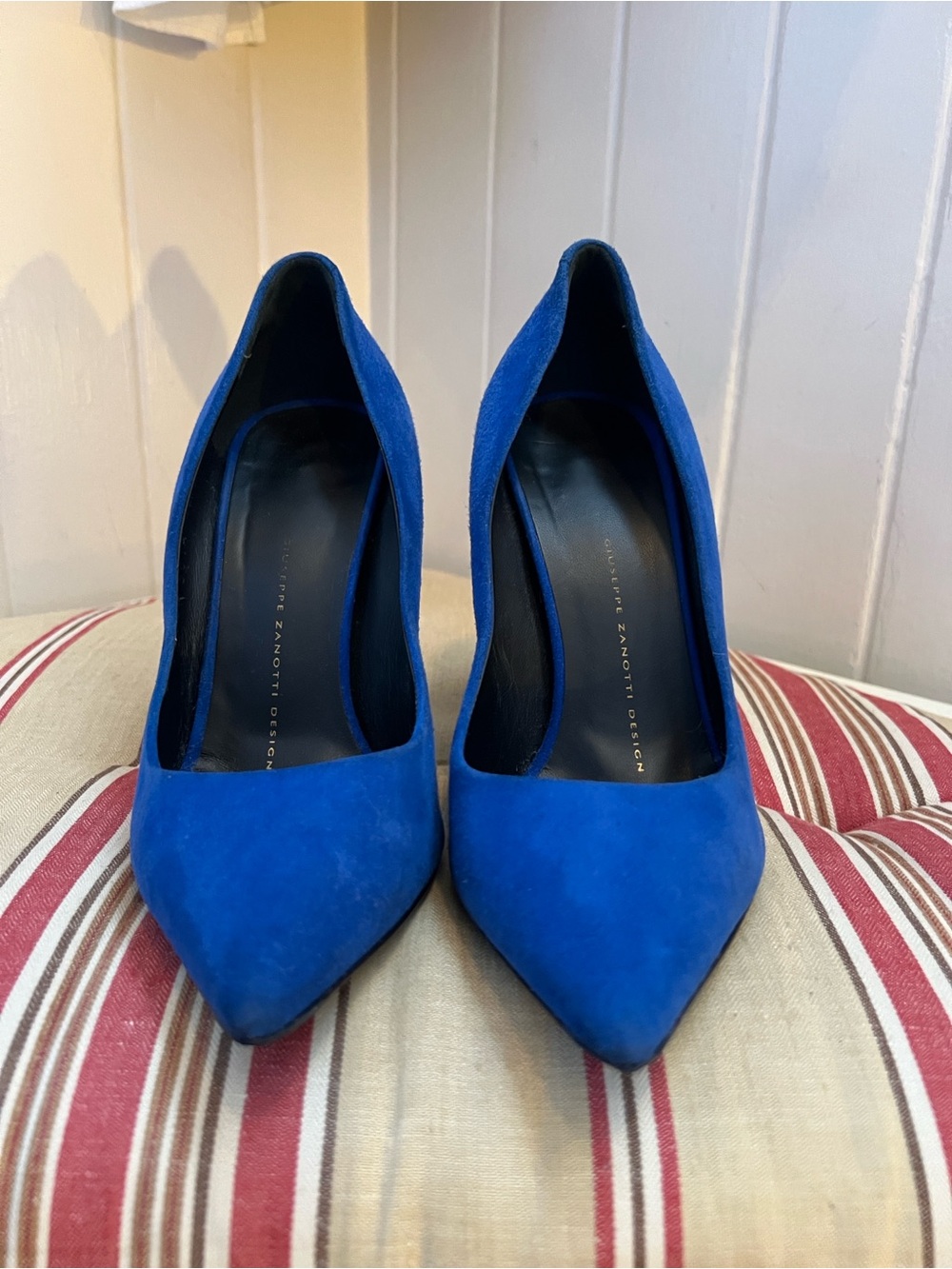 Giuseppe Zanotti Blue Suede Pointed Toe Stiletto Pumps Size 37 EU Italy Luxury - Picture 2 of 10